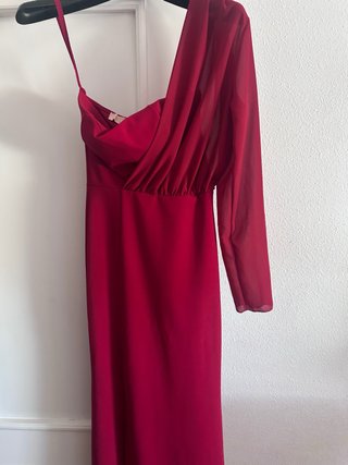 Mono verde Pura Vida con plumas y vestido burdeos