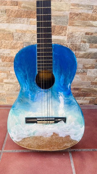 Guitarra Española Decorada Resina imitación Mar