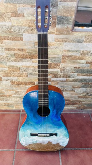 Guitarra Española Decorada Resina imitación Mar