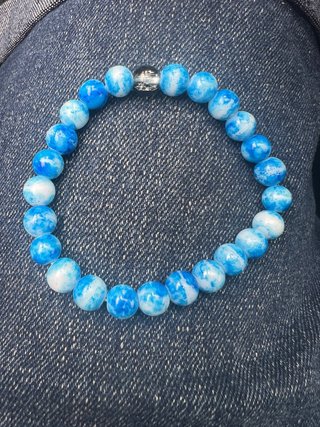 Braccialetto Pietre Naturali 8mm Blu e Bianche