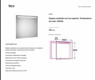 Espejo Baño Cuadrado con Luz LED 4000K