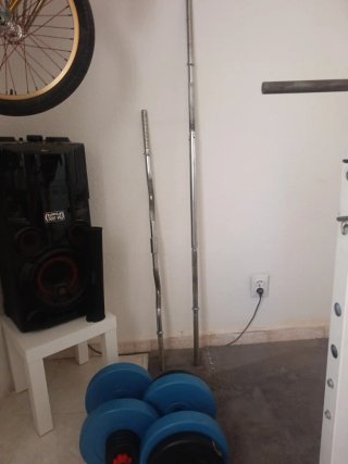 Discos, mancuernas y barra de dominadas