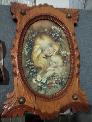 Cuadro Madera Mujer Bebé Flores