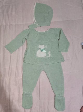 Conjunto punto bebé 0 meses capota unisex