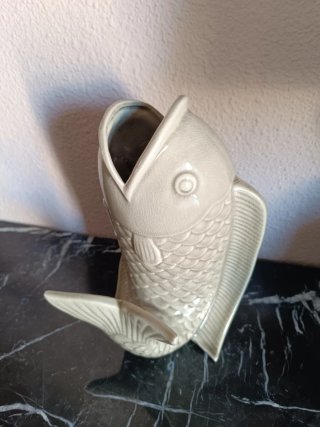 2 Vasi in Ceramica Pesce Grigio e Turchese