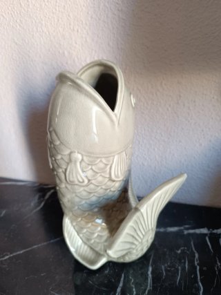 2 Vasi in Ceramica Pesce Grigio e Turchese