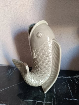 2 Vasi in Ceramica Pesce Grigio e Turchese