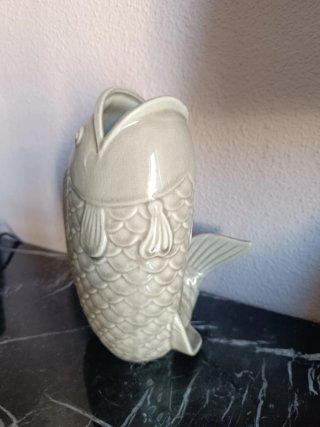 2 Vasi in Ceramica Pesce Grigio e Turchese