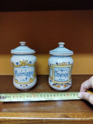 Pareja Tarros Farmacia Antiguos Cerámica