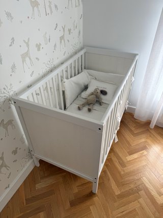 Cuna de madera Blanca + Colchón 60x120