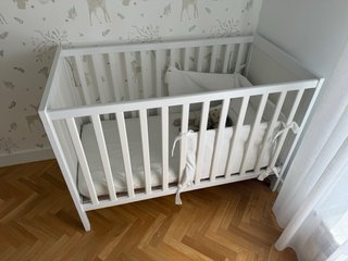 Cuna de madera Blanca + Colchón 60x120