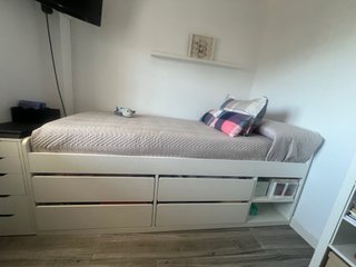 Cama juvenil blanca con  y estantes REGALO COLCHON