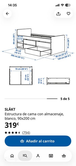 Cama juvenil blanca con  y estantes REGALO COLCHON