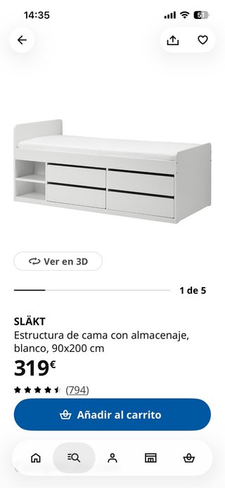 Cama juvenil blanca con  y estantes REGALO COLCHON