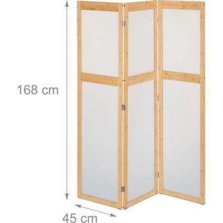 Biombo 3 paneles bambú y blanco 168 cm