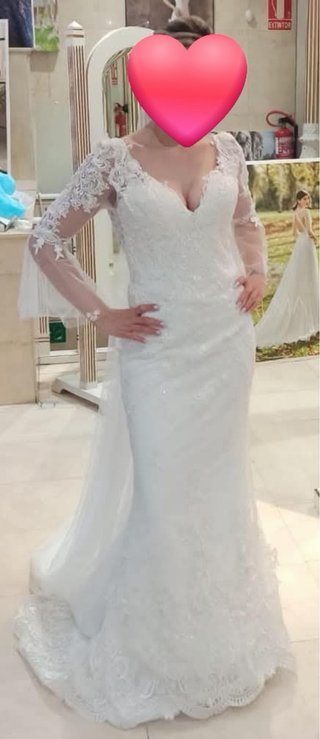 Vestido de Novia Blanco Encaje Manga Larga