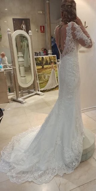 Vestido de Novia Blanco Encaje Manga Larga