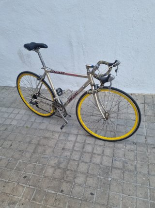 Bicicleta de carrera plateada