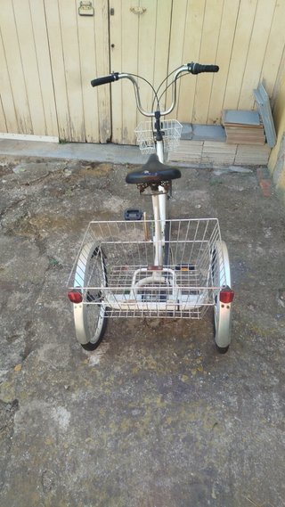 Bicicletta a tre ruote con cestino