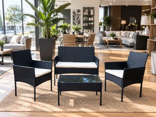 Conjunto Rattan Sofá y Sillones Negro