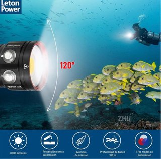 Foco Buceo LetonPower L12 8000 Lúmenes + Maletín