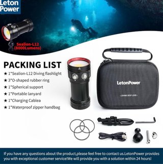 Foco Buceo LetonPower L12 8000 Lúmenes + Maletín