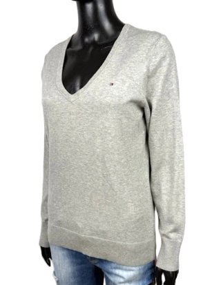 Maglione V Tommy Hilfiger Donna L Grigio Cotone