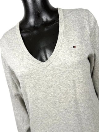 Maglione V Tommy Hilfiger Donna L Grigio Cotone