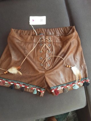 Pantalón corto étnico cuero marrón talla M
