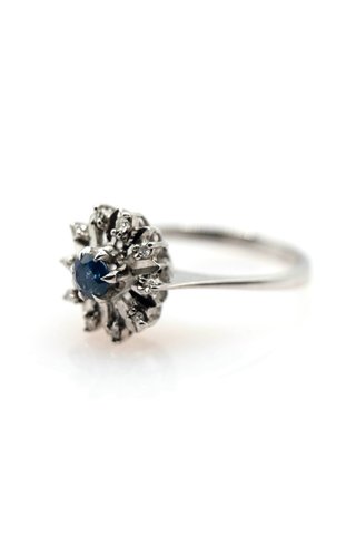 Anillo Oro Blanco 18k Zafiro y Brillantes