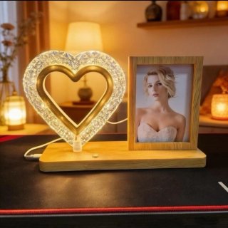 Lampada Cuore con Cornice Foto Legno