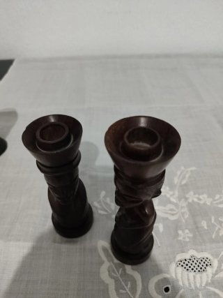 2 Portavelas de Ébano Tallados, figuras africanas