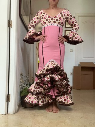 Traje Flamenca Rosa y Marrón