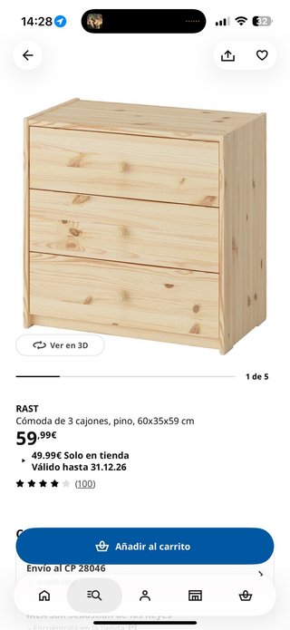 Cómoda IKEA de madera maciza pintado en blanco