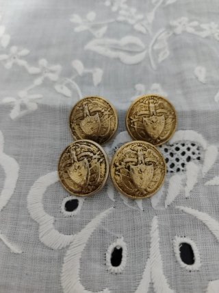 4 Botones Antiguos de Uniforme Dorados