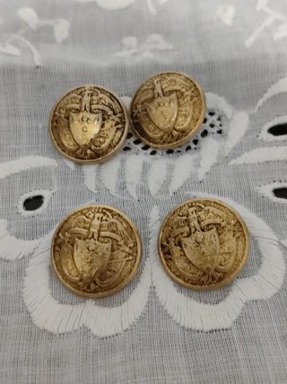 4 Botones Antiguos de Uniforme Dorados