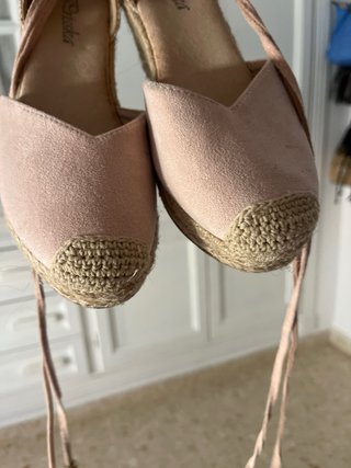Cuñas esparto beige y rosa