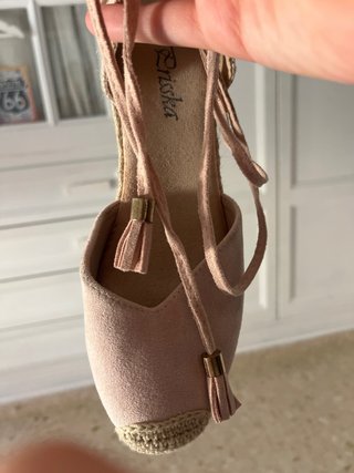 Cuñas esparto beige y rosa