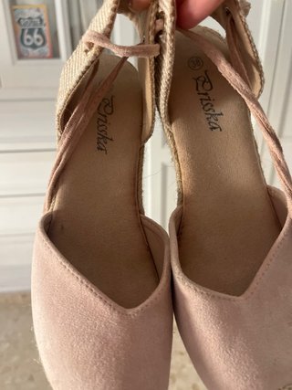 Cuñas esparto beige y rosa