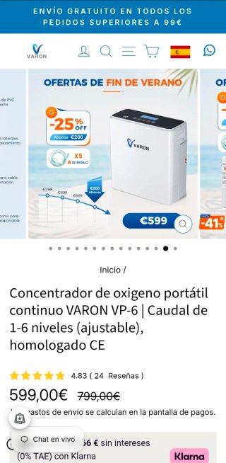 Concentrador de oxigeno portátil cntinuo VARON VP6
