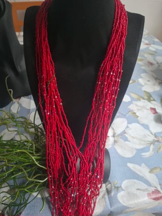 Collana lunga donna perline rosse