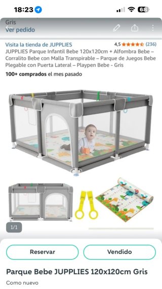 Parco giochi pieghevole JUPPLIES 120x120cm Grigio