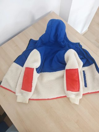 Piumino 4 anni blu e bianco con cappuccio