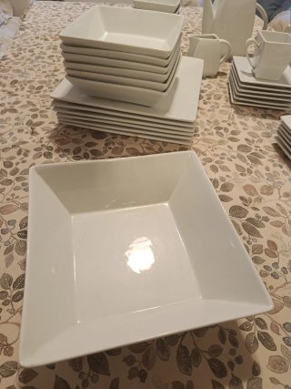 Vajilla Porcelana Blanca Cuadrada