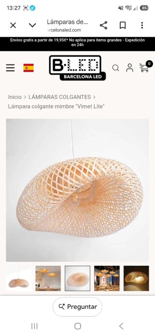 Lámpara colgante mimbre