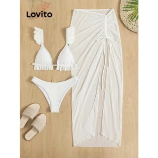 Conjunto bikini blanco Lovito 3 piezas + falda