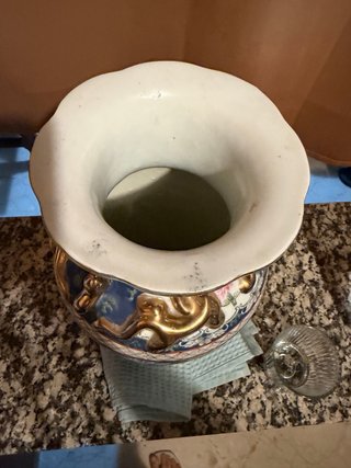Jarrón porcelana asiático azul y dorado