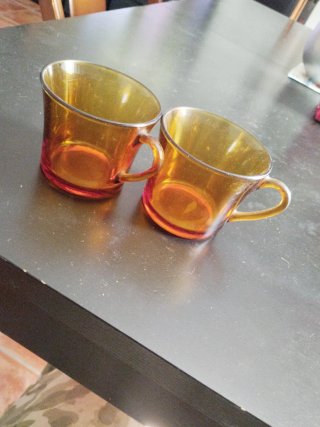 Juego 2 Tazas Café Vintage Cristal Ámbar