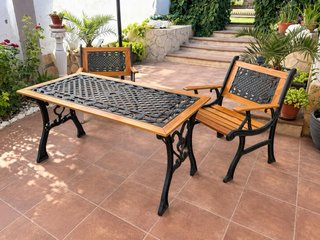 Conjunto Mesa y 2 Sillones Jardín Madera y Metal