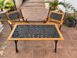 Conjunto Mesa y 2 Sillones Jardín Madera y Metal